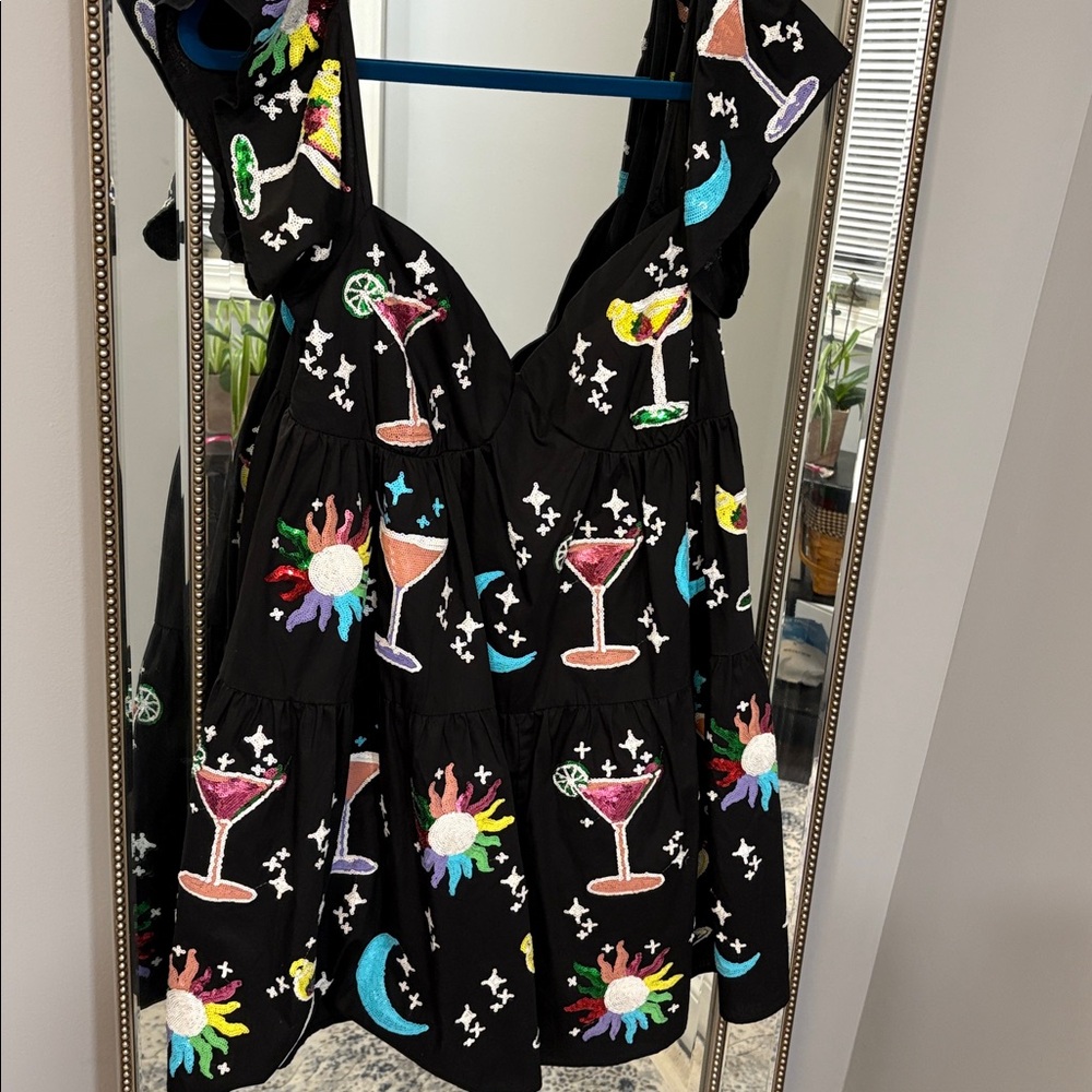 Embroidered Cocktail Black Dress